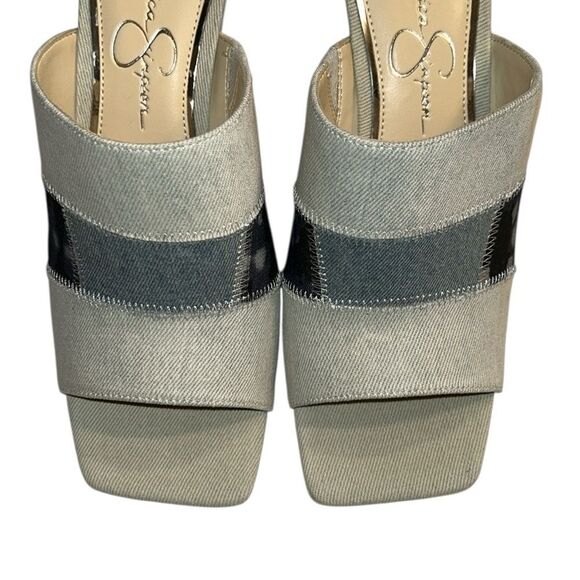 Jessica Simpson Blue Denim Patchwork Slip on Wedge Heel Sandals(Size 9W) - Picture 6 of 12